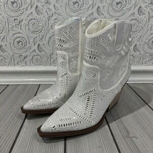 Very G 💎 👑RhinestoneCowgirl  Boot White Sparkle Western Wedding Bling Festival